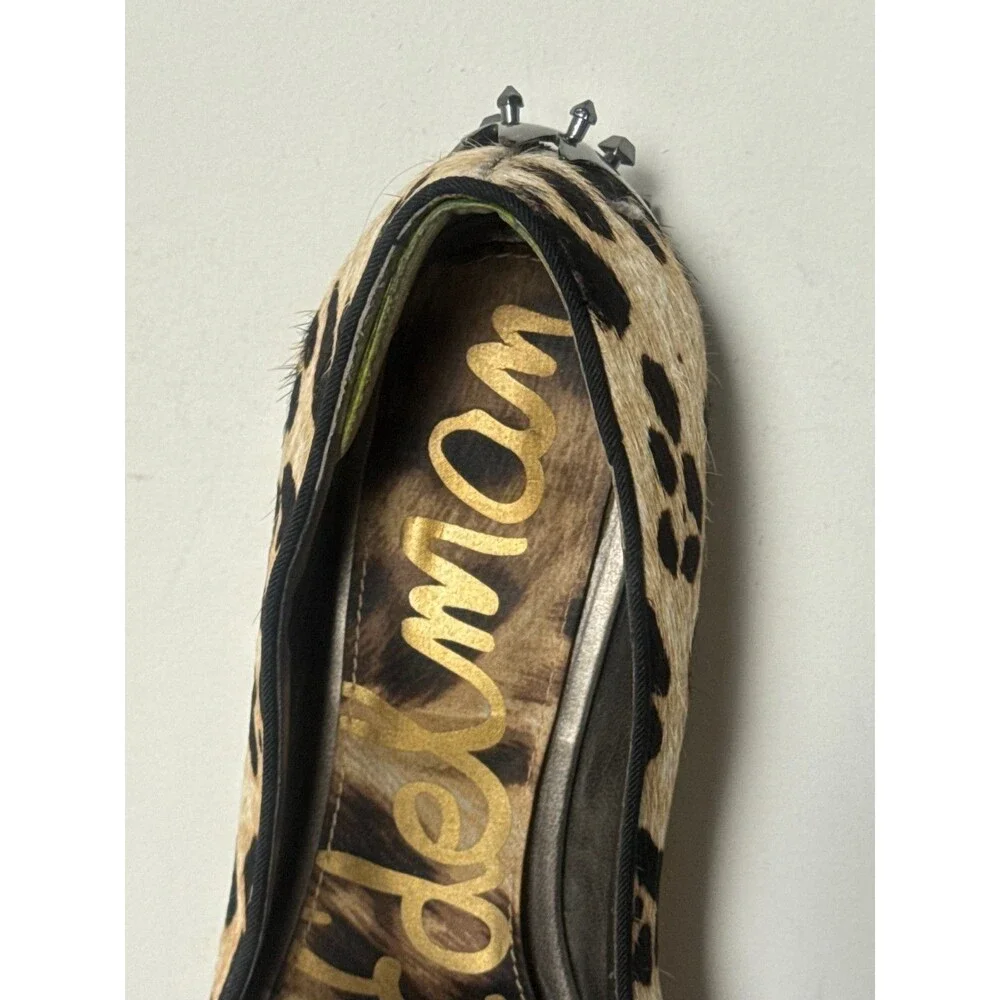 Sam Edelman Women’s 8.5 Leopard Calf Hair Ballet Flats Studded Animal Print